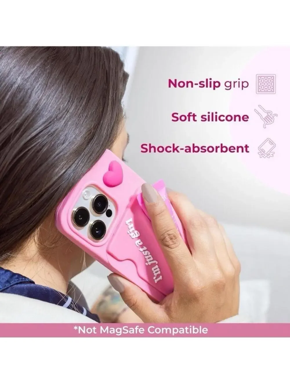 GIRL MATH Grip Gloss Phone Case iPhone 15 Pro Pink Silicone Lip Gloss Holder NEW